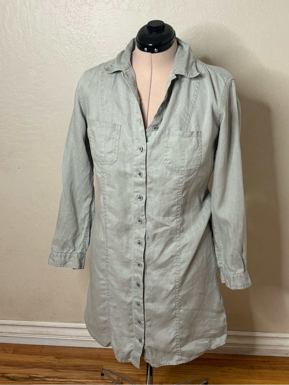 J. Jill linen blue Button-Front Long Shirt Jacket